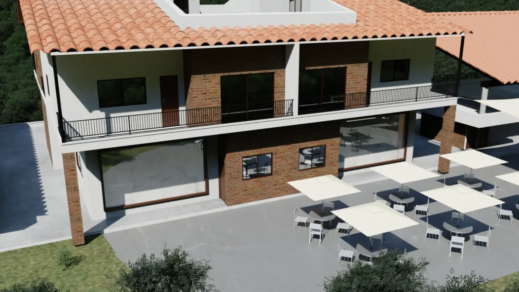 Gran Malinalco terraza con sombrillas y jardín