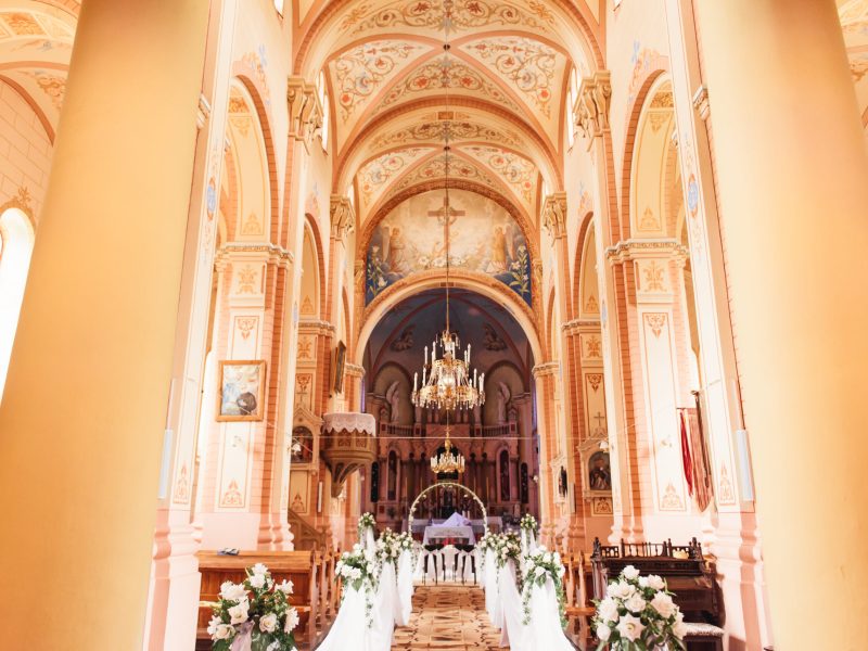 A large beautiful church is decorated for the wedding ceremony of the newlyweds, Belogruda, April 2021 A large beautiful church is decorated for the wedding ceremony of the newlyweds, Belogruda, April 2021