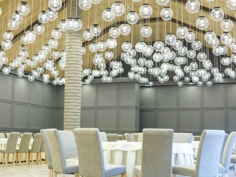 LED lamps in chandeliers indoors
