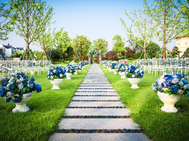 Beautiful wedding flower arrangement of seats along the aisle Beautiful wedding flower arrangement of seats along the aisle