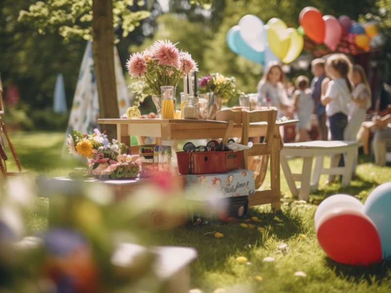 Playful games at the birthday party on nature background