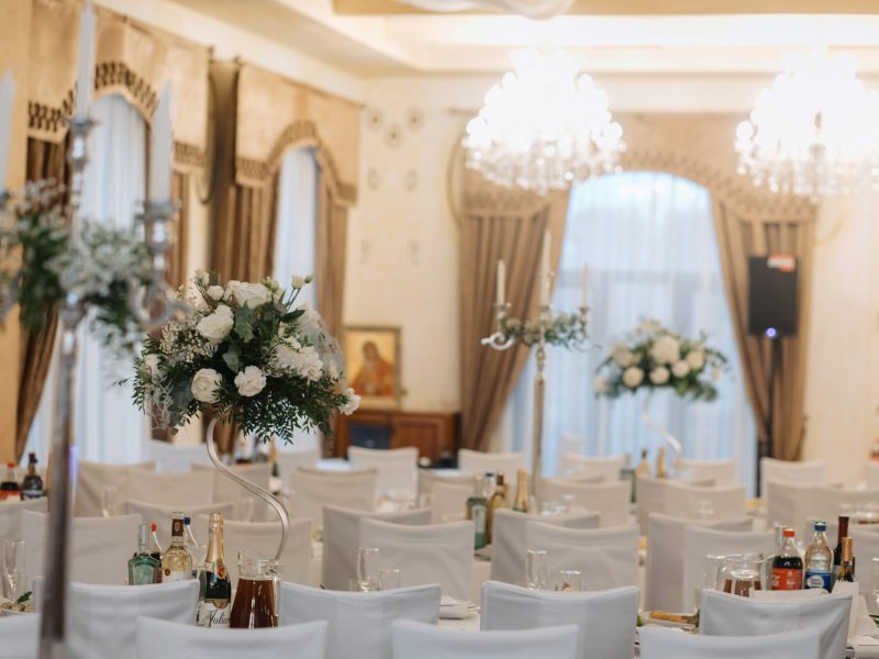 Decorated hall in the restaurant for a wedding