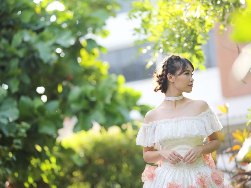 Asian Bride in white dress in outdoor